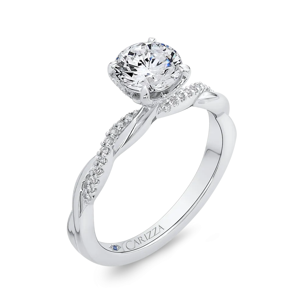 14K White Gold Round Diamond Engagement Ring with Criss Cross Shank (Semi Mount)