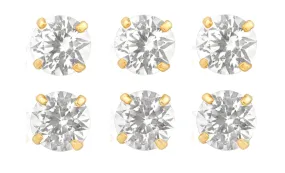 18k Yellow Gold Plated 3Ct Round White Sapphire Set Of Three Stud Earrings