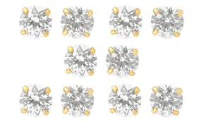 18k Yellow Gold Plated 4Ct Round White Sapphire Set Of Five Stud Earrings