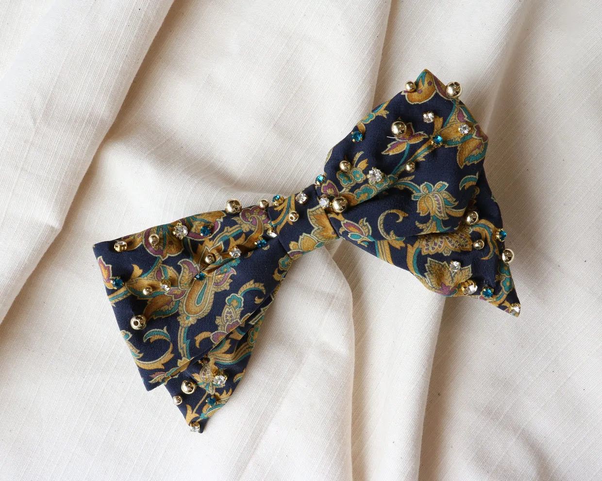 Big Ribbon Barrette Navy Gold