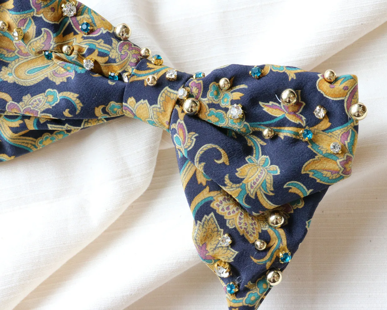 Big Ribbon Barrette Navy Gold