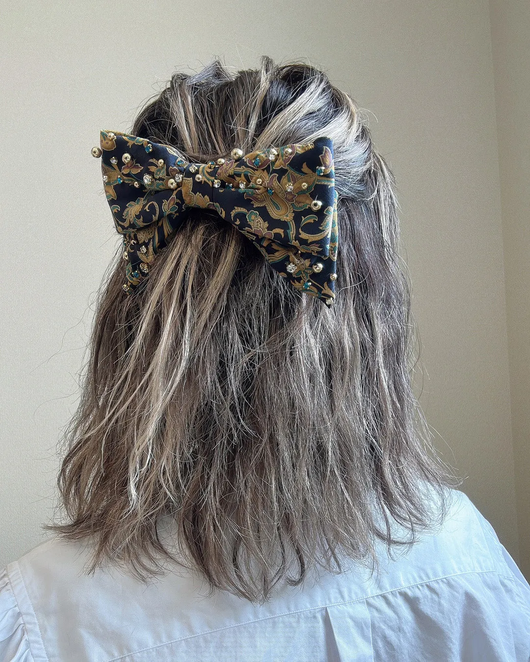 Big Ribbon Barrette Navy Gold