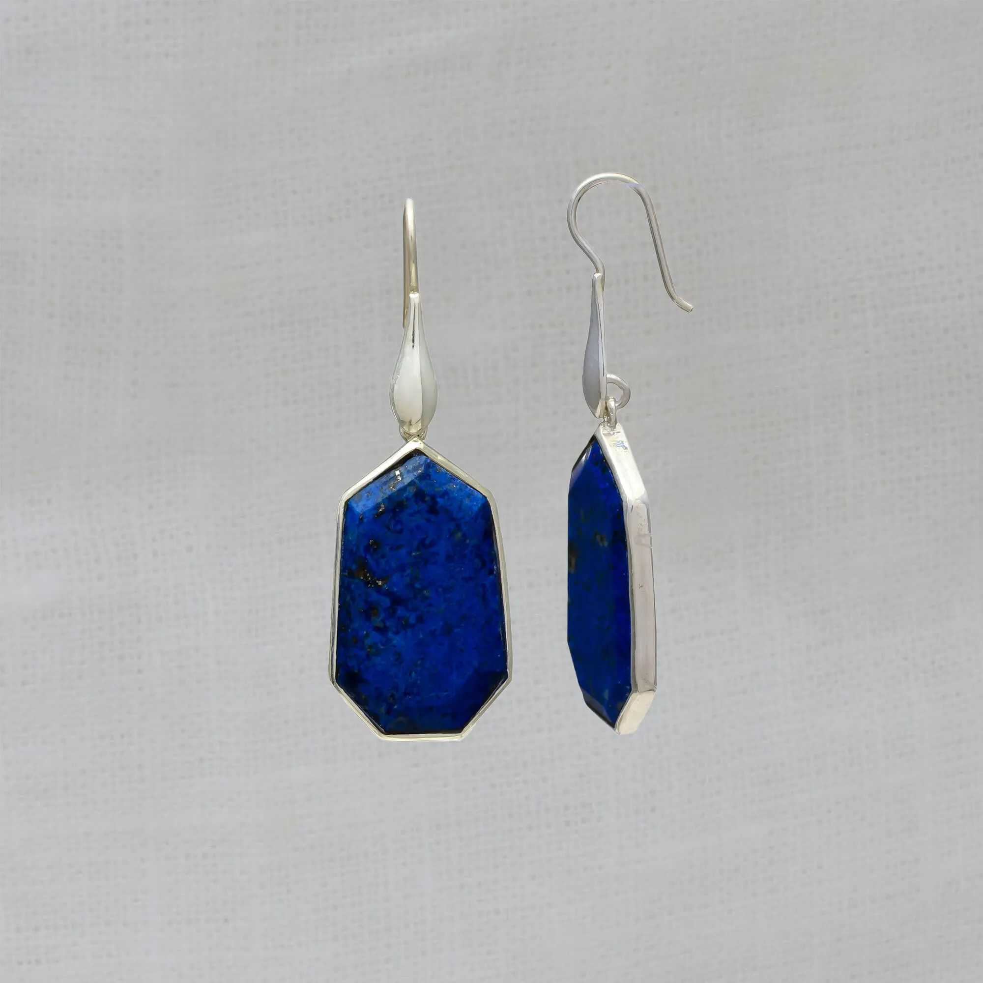 Lapis Lazuli and Silver Geometric Earrings