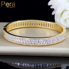 Luxury Indian Dubai Bridal Wedding Gift Big Cubic Zircon Vintage Baguette Bracelet Bangle Gold Color Jewelry For Women