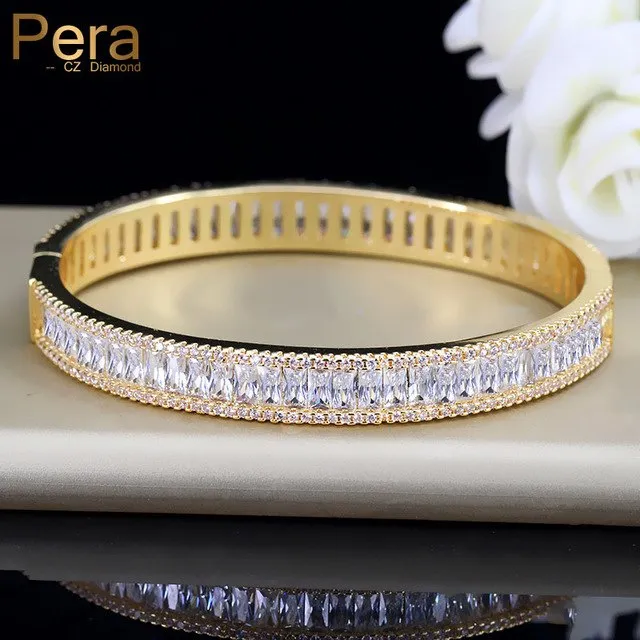 Luxury Indian Dubai Bridal Wedding Gift Big Cubic Zircon Vintage Baguette Bracelet Bangle Gold Color Jewelry For Women