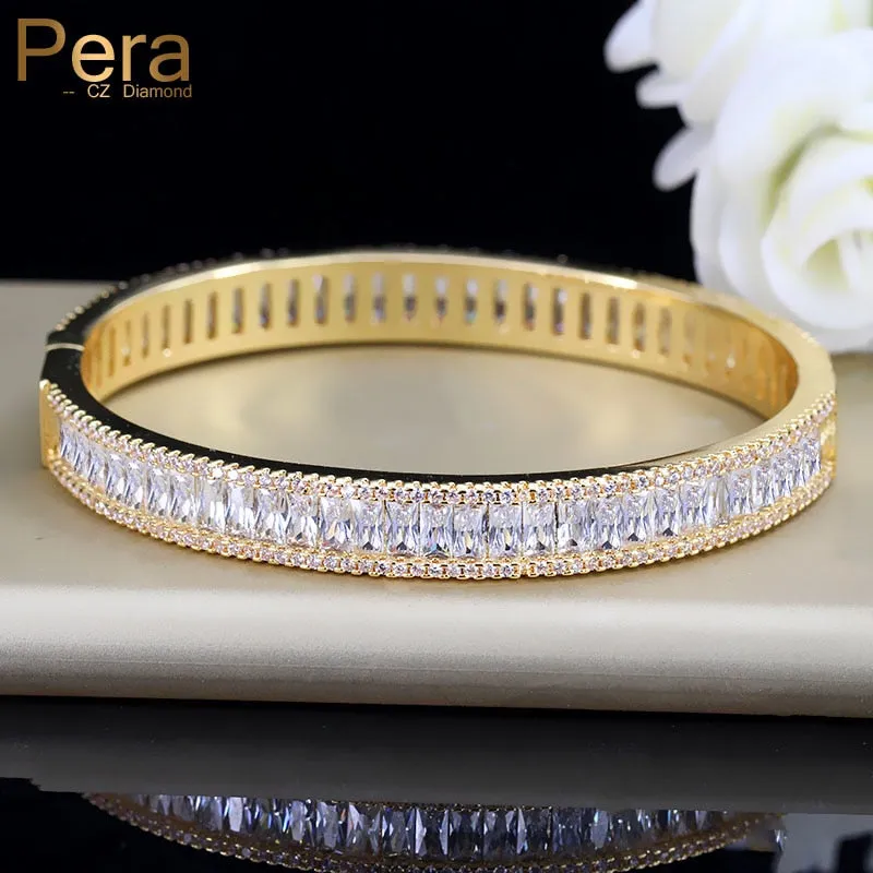 Luxury Indian Dubai Bridal Wedding Gift Big Cubic Zircon Vintage Baguette Bracelet Bangle Gold Color Jewelry For Women