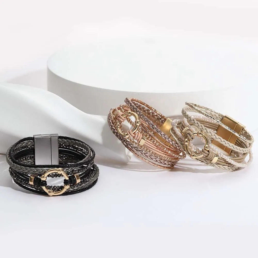 'Orana' Charm & Beads Cuff Bracelet - rose gold