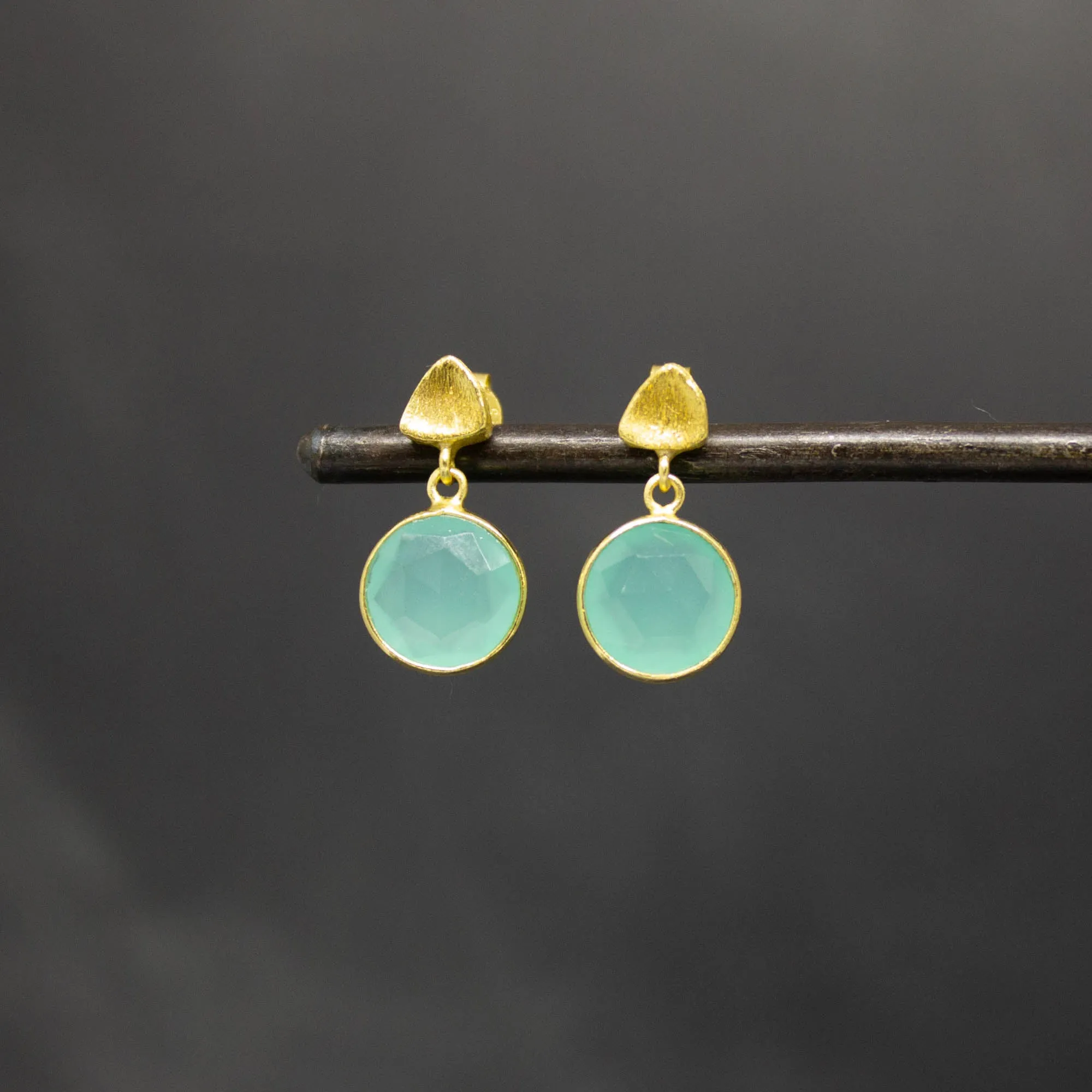 Round Gemstone and Brushed Gold Earrings