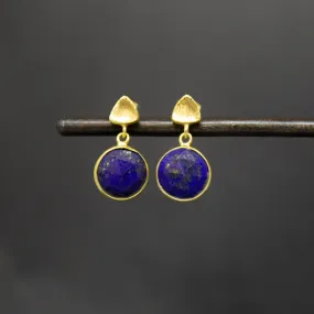 Round Gemstone and Brushed Gold Earrings