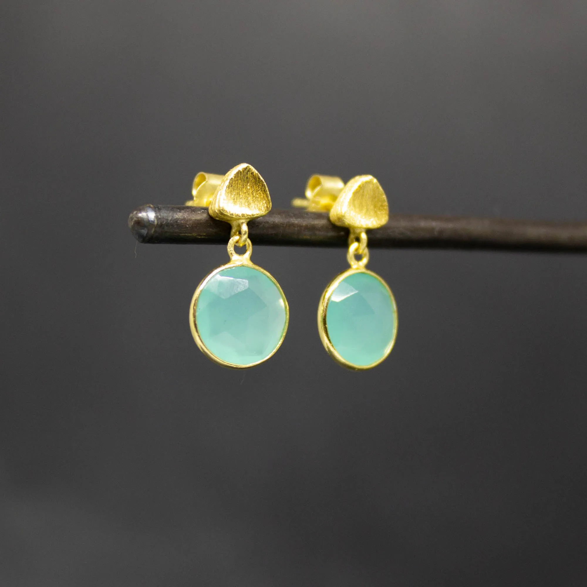 Round Gemstone and Brushed Gold Earrings