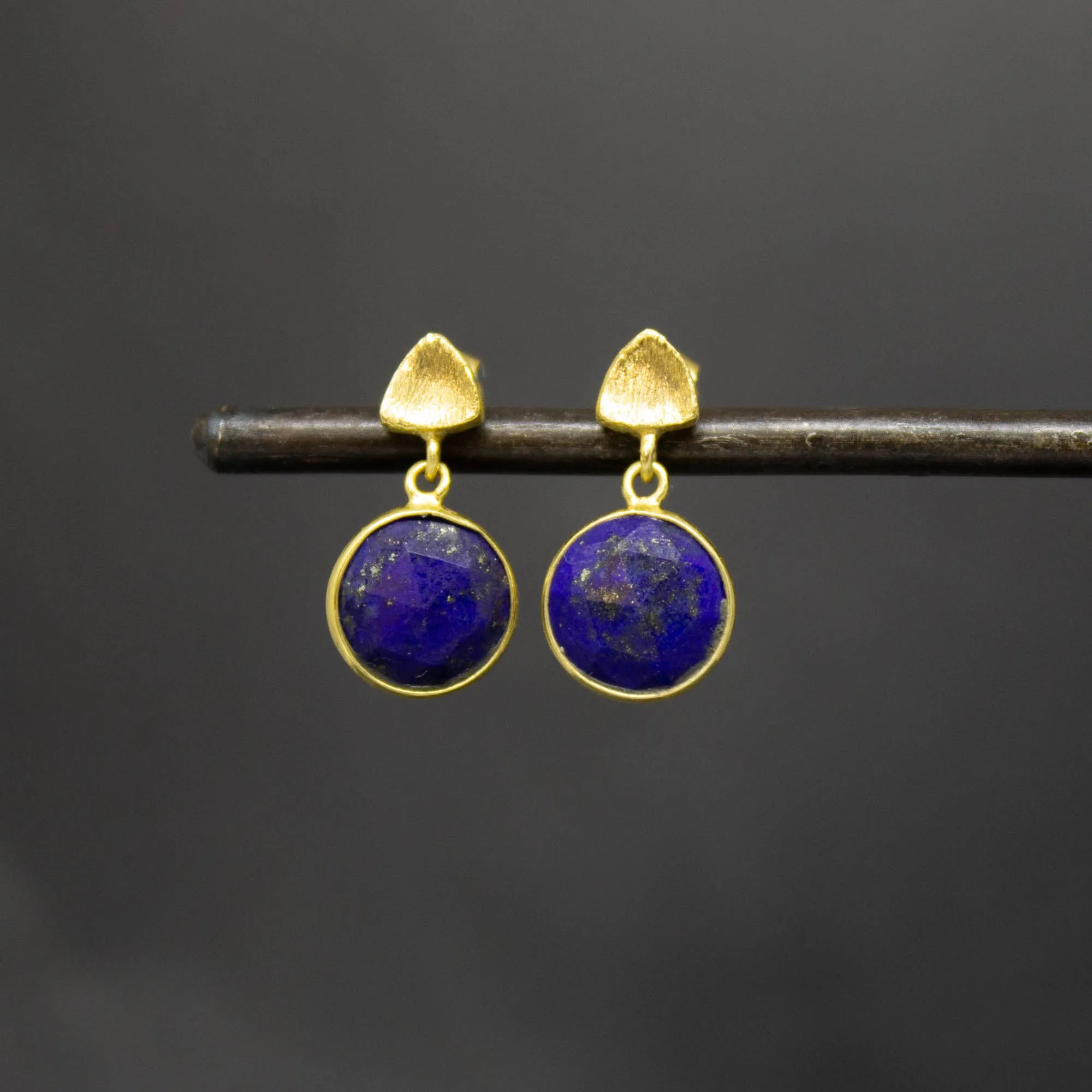 Round Gemstone and Brushed Gold Earrings
