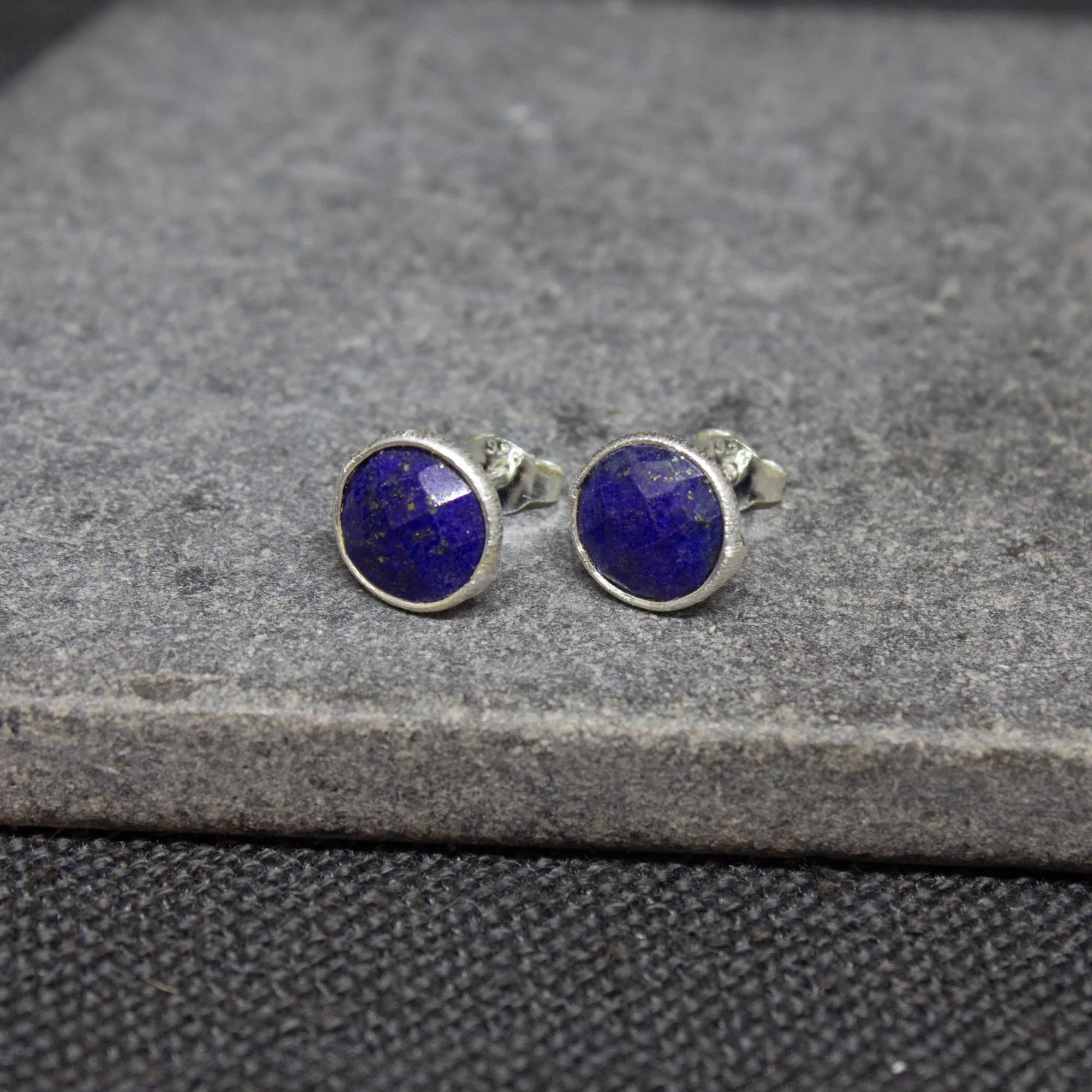 Round Gemstone Stud Earrings in Silver