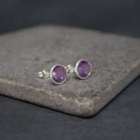 Round Gemstone Stud Earrings in Silver