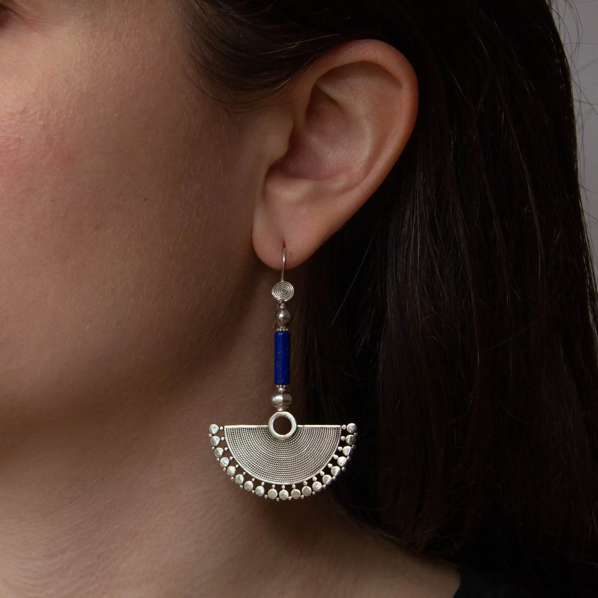 Silver and Gemstone Fan Earrings