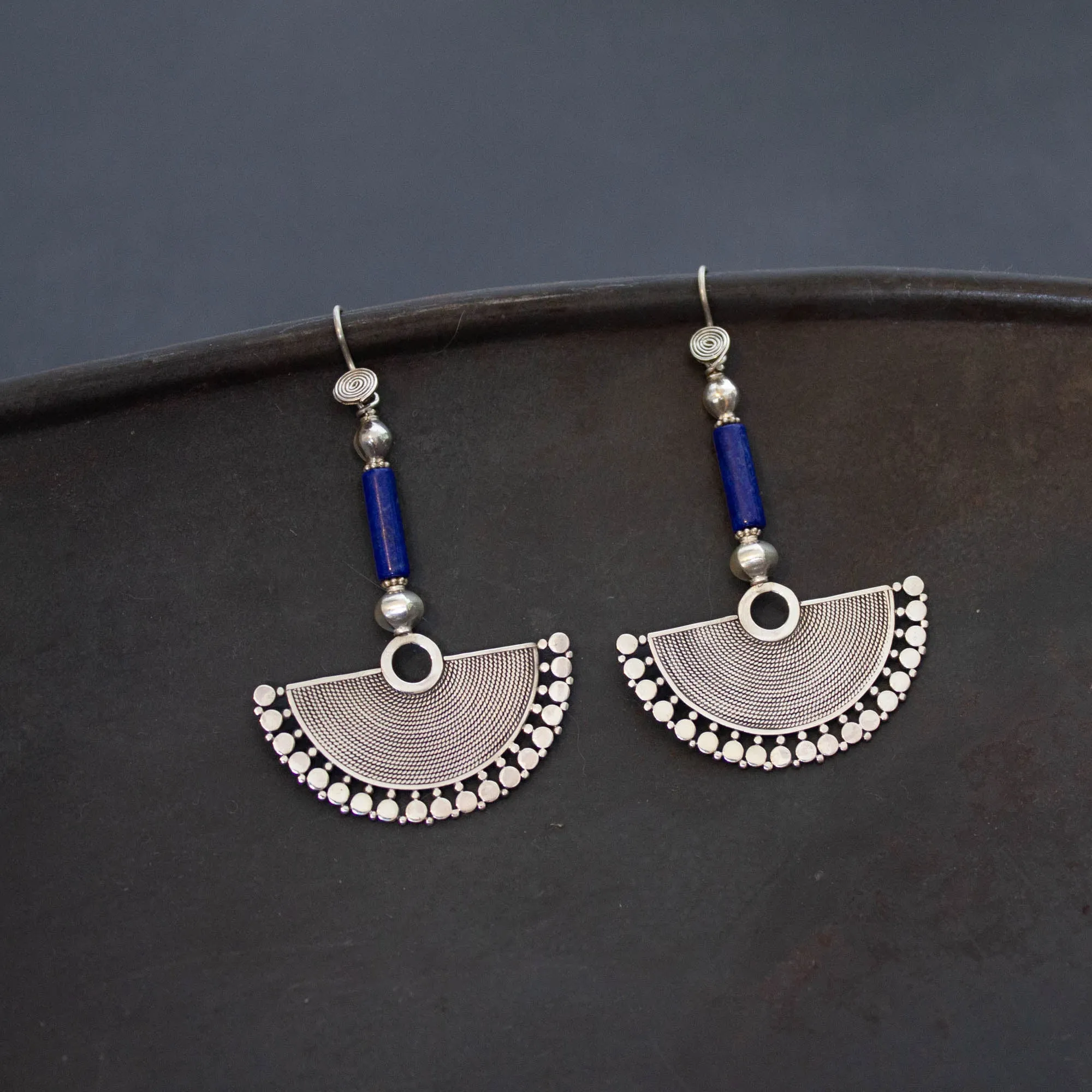 Silver and Gemstone Fan Earrings