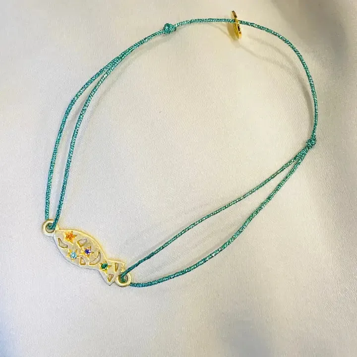 Sophie Deschamps Bijoux – Matt Gold Plated Fish Bracelet with Gemstones in Turquoise