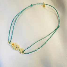 Sophie Deschamps Bijoux – Matt Gold Plated Fish Bracelet with Gemstones in Turquoise