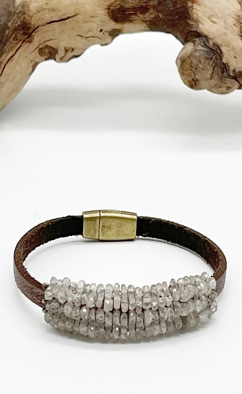 Zircon & Hematite Leather Bracelet