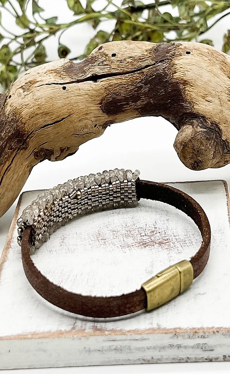 Zircon & Hematite Leather Bracelet