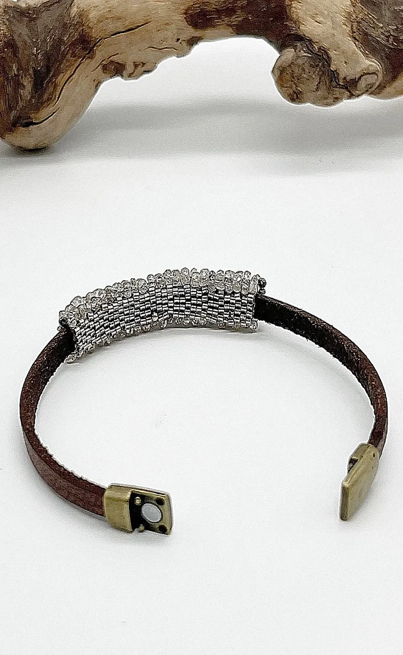 Zircon & Hematite Leather Bracelet